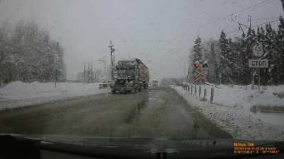 Stalled Truck Slammed by Train + Close Call