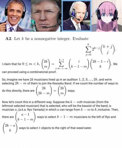 Obama, Trump, Biden, and Bocchi solve 2020 Putnam Problem A2