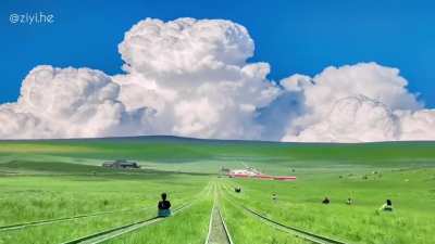 Grass slides in Hulunbuir Prairie, Inner Mongolia