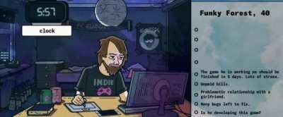 Hi, I've put myself into a game I'm working on 'God For A Day'. I am literally the main character in this scene! You can see the struggles of an indie dev daily life : D
