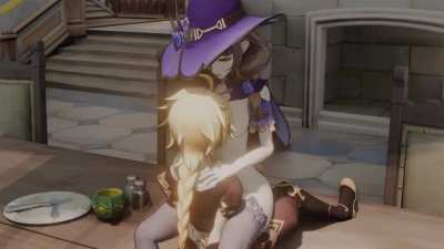 Lisa climbing on the player('s brother)
