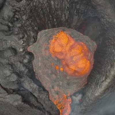 Drone footage of a volcanic eruption.