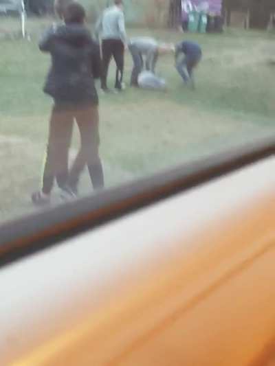 Wife beater gets a lesson from the family.