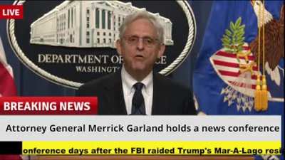 Attorney General Merrick Garland holds a news conference days after the FBI raided Trump's Mar-A-Lago residence