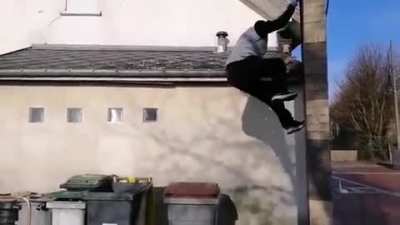 Parkour into trash can