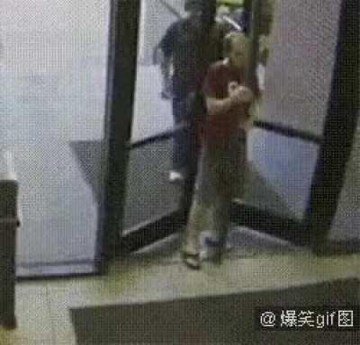 Random pole between double doors