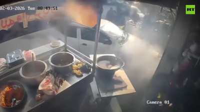 A car crashed into this restaurant causing boiling oil to spill on employees
