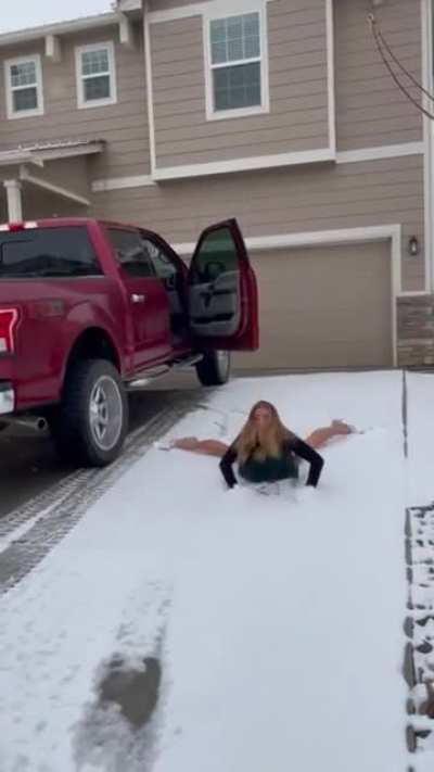 WCGW walking on icy road in heels..