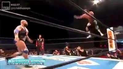 SANADA looking obscenely clean against Michael Elgin
