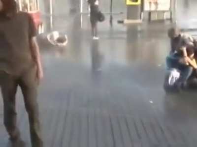 Tough guy vs water cannon