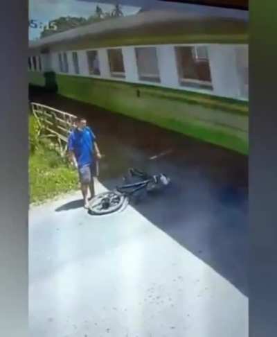 Why did the cyclist cross the road?