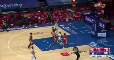 [Highlight] Matisse Thybulle guides in the lob pass from Shake Milton and draws the foul on Kris Dunn to extend the 76ers lead!