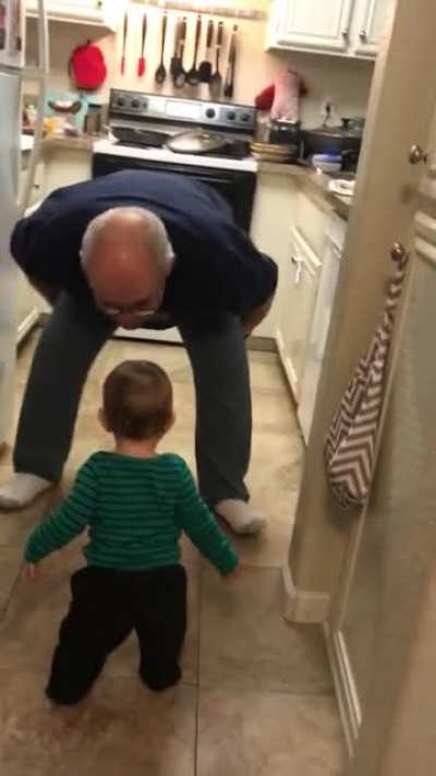 Found my one year old beating grandpa in a yelling contest.