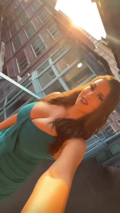 Green dress walking