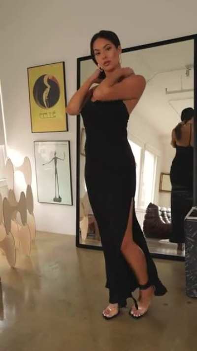 In a black dress