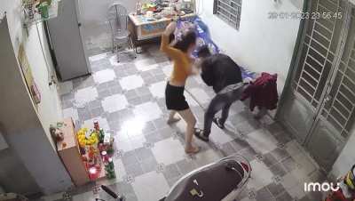 Wife beats husband immediately after he got home