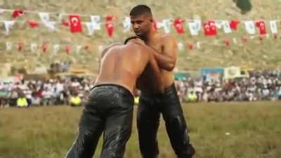 Turkish Oil Wrestling is one of the oldest sports. To win you must get your opponent in a position where his belly button faces the sky. One must avoid opponents' genitalia to avoid disqualification.