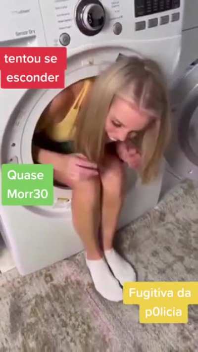 girl gets stuck in a washer doing a dare