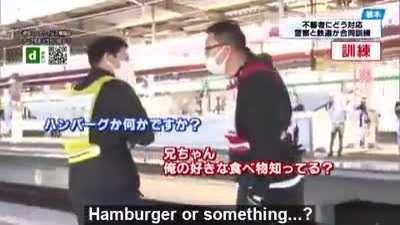 Japanese emergency training about suspicious person but actually just some trevor moment