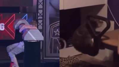 My attempt on this American Ninja Warrior balance obstacle looked eerily similar to this cat struggling to get on a chair!