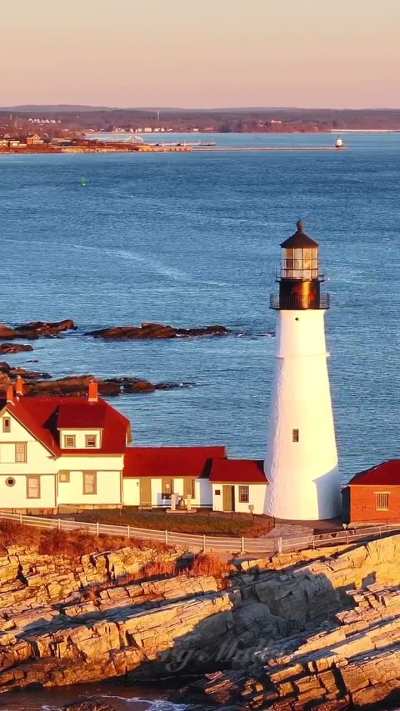 25 seconds of calm at Portland Head Lighthouse during sunrise by drone