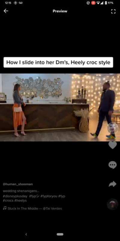 Heely Crocs at a wedding