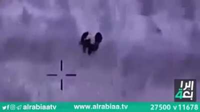 Iraqi Air force drops a bomb on a single isis combatant that survived a previous air strike which killed his comrades, Anbar province,2022.