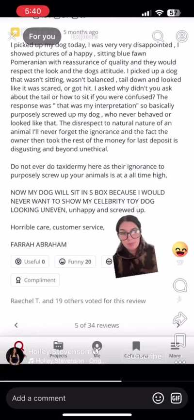 Farrah’s yelp account! Batterment 😂