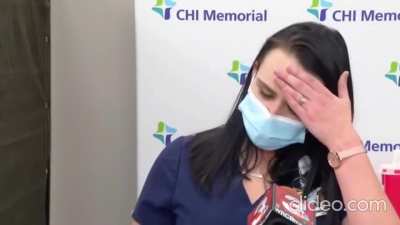Nurse collapses after receiving a shot from the COVID-19 vaccine