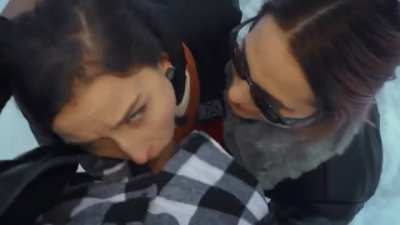 It's never too cold for the girls to share cum!