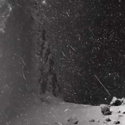 The surface of Comet 67P, taken by the Rosetta spacecraft. Rosetta was the first spacecraft to attempt landing on a comet and was launched in 2003 by the ESA, reaching the comet in 2014.
