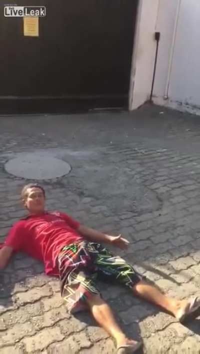 Guys stealing a TV are caught by the janitor and dealt with