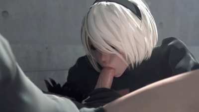 Oral caresses B2 and 9S [Nier: Automata]
