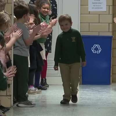 6 Year Old finally beat cancer after a three year battle and is welcome back to school with a standing ovation
