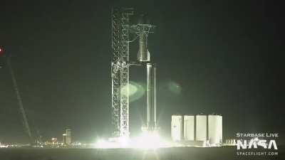 The huge tower with mechanical arms designed to stack Starship, the largest rocket ever made.