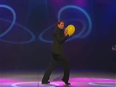 Rob Spence showing off his balloon magic 10 years ago