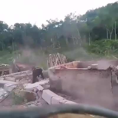 This is what happens when you demolish without watching your back