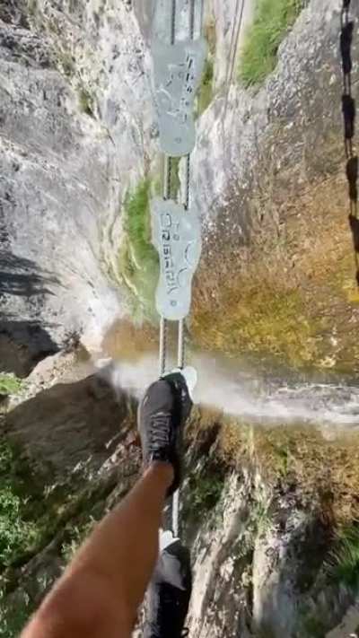 Recreational tightrope walking in Paganella, Italy