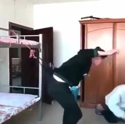 He Kicks his buddy's ass