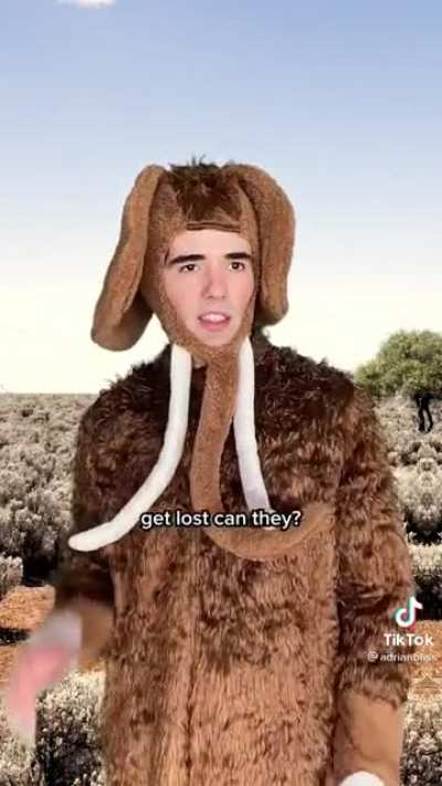 Caveman hunts a mammoth