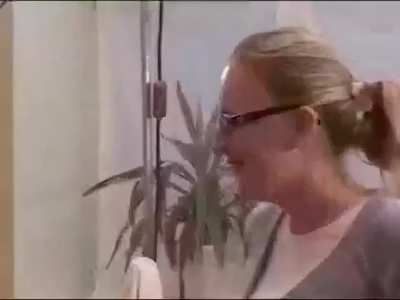Horny guy on a porn set decides to try and fuck the make up lady