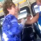Older woman thinks spitting will be effective, but gets slapped into another dimension instead.