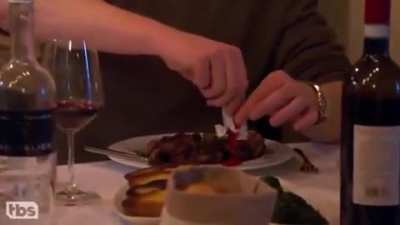 Conan puts ketchup on steak