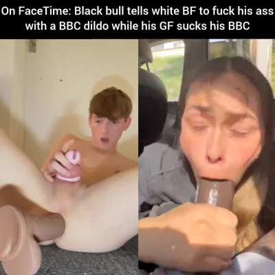 Twink BF fucks his ass with a dildo while his GF sucks BBC