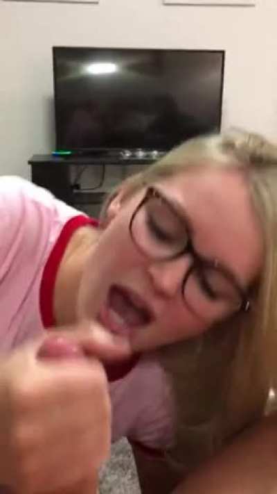 Nice BJ And Handjob From Blonde With Glasses