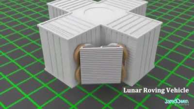 How the rovers were folded and stowed on the Lunar Modules of Apollo 15, 16 and 17. It also shows how Apollo 16 Astronauts David Scott and James Irwin deployed it on the moon in August 1971 (speed up 8X).
