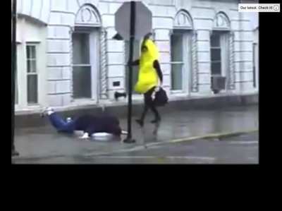 Banana slips on guy