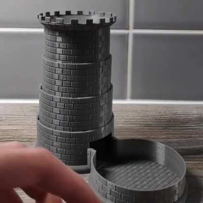 Designed and printed a collapsible dice tower, came together pretty well! (link in comments)