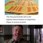 Argentine gov. has printed so much money (doubled its monetary base) that it has run out of paper money