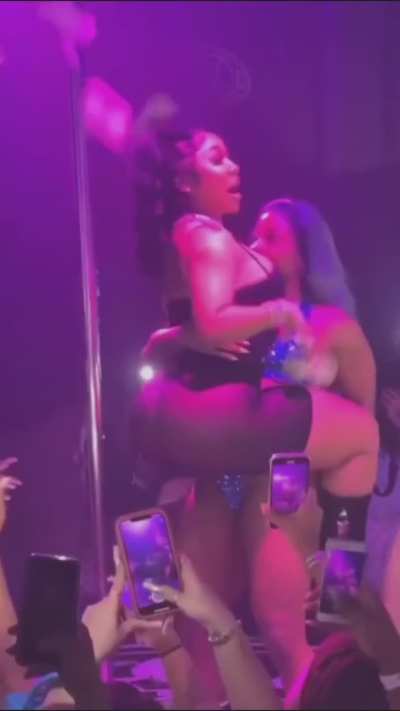 Lesbian Stripper picks her big booty friend up and humps her